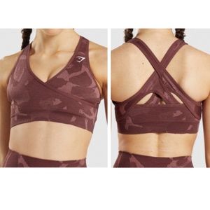 Gymshark Adapt Camo Seamless Sports Bra - Cherry Brown Red - Size M